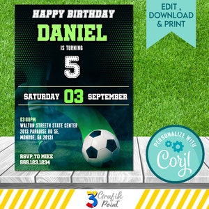 Editable Soccer Birthday Invitation Template (Digital Download)
