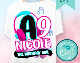 Musical Birthday Girl Iron-On Transfer – Printable T-Shirt Design – Party Shirt Image Set – Digital File