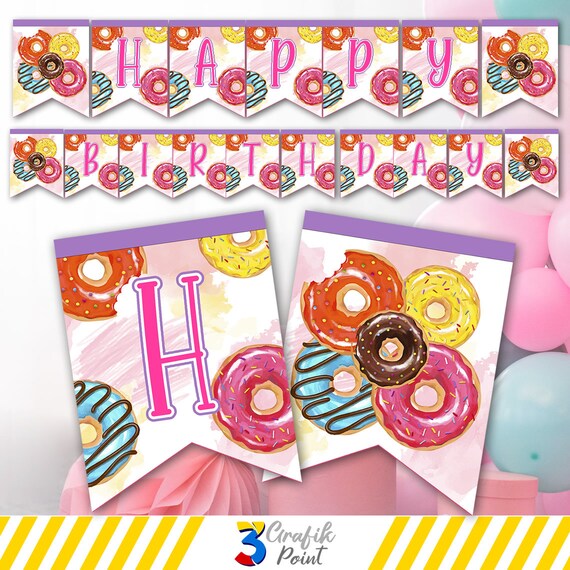 Donut Banner Printable Donut Birthday Donut Party Donut | Etsy