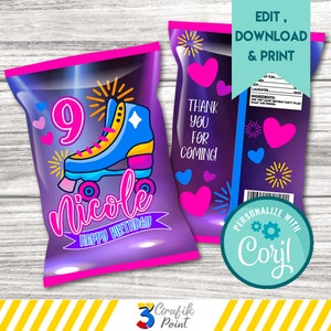 Roller skate Chip Bag printable, Roller skate Favor Bag, Roller skate Birthday, Roller skate birthday chip bag, Roller skate party