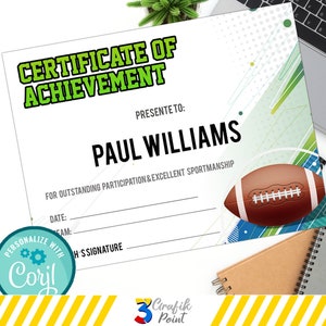 Editable Football Award Certificate, End of Season Football Awards, Editable Award Certificate, Editable Certificate template