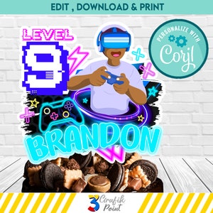 Virtual Reality Cake Topper: Gamer Birthday Party (Editable Download)