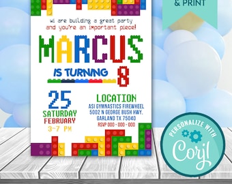 Editable Building Blocks Birthday Invitation Template (Digital Download)