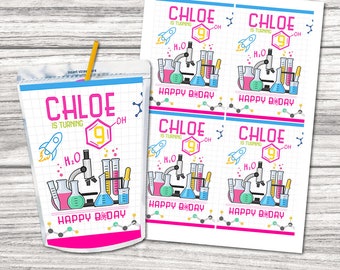 Science Juice Pouch Labels, Science Juice Labels, Printable Juice Wrappers, Science birthday, Science Capri Sun Label