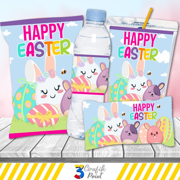 Instant Download  Easter Chip Bag Bundle,  Easter Decoration, Easter Favor Bag,  easter bunny decor, Easter Celebration, Instant Download