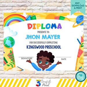 Editable Preschool Award Certificate, Preschool Diploma, Editable Award ...