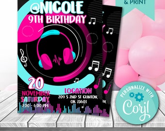 Musical Invitation, musical birthday invitation,  musical Birthday, dance invitation, musical party, custom invitation