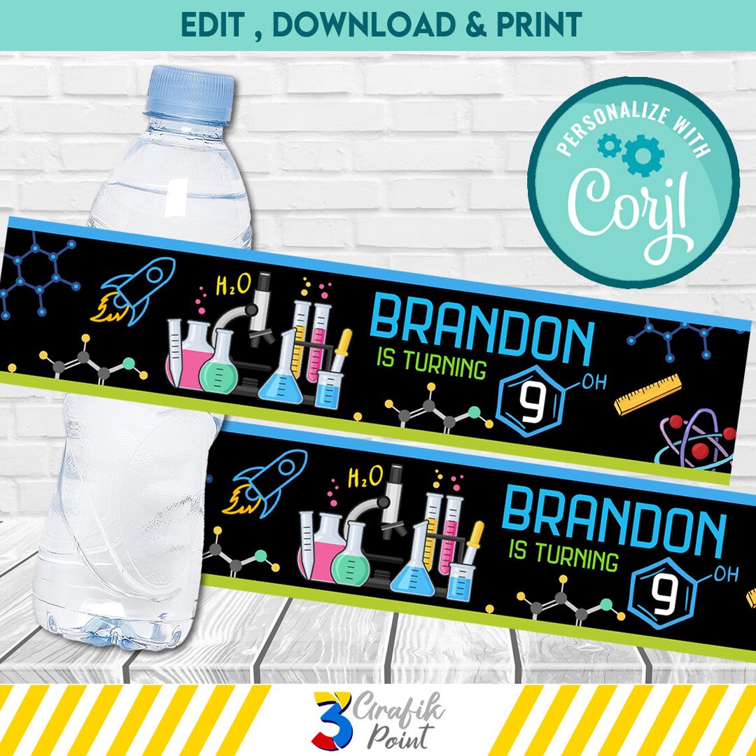 Science Water Label Printable, Science Favor Bag, Science Birthday ...