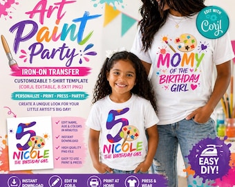 Art Paint Party Iron-On Transfer: Customizable T-Shirt Template (Corjl Editable, 8.5x11 PNG)