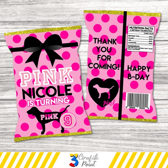 Pink Chip Bag printable Pink Favor Bag Pink Birthday Pink Etsy