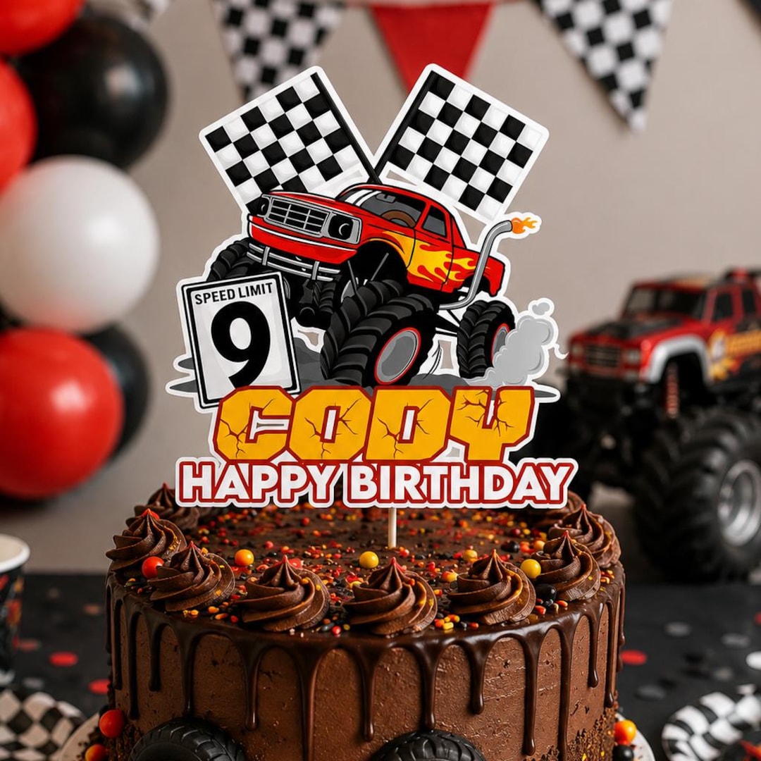 ◆オーダー用◆ダイカット HAPPY BIRTHDAY モンスター Monster Truck Birthday Cake Topper: Custom Party Decoration - Etsy