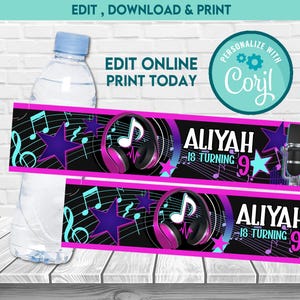 Musical Water Bottle Labels: Birthday Party Decor (Printable)