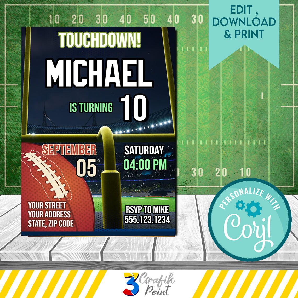 Editable Football Invitation Template Football Birthday Etsy