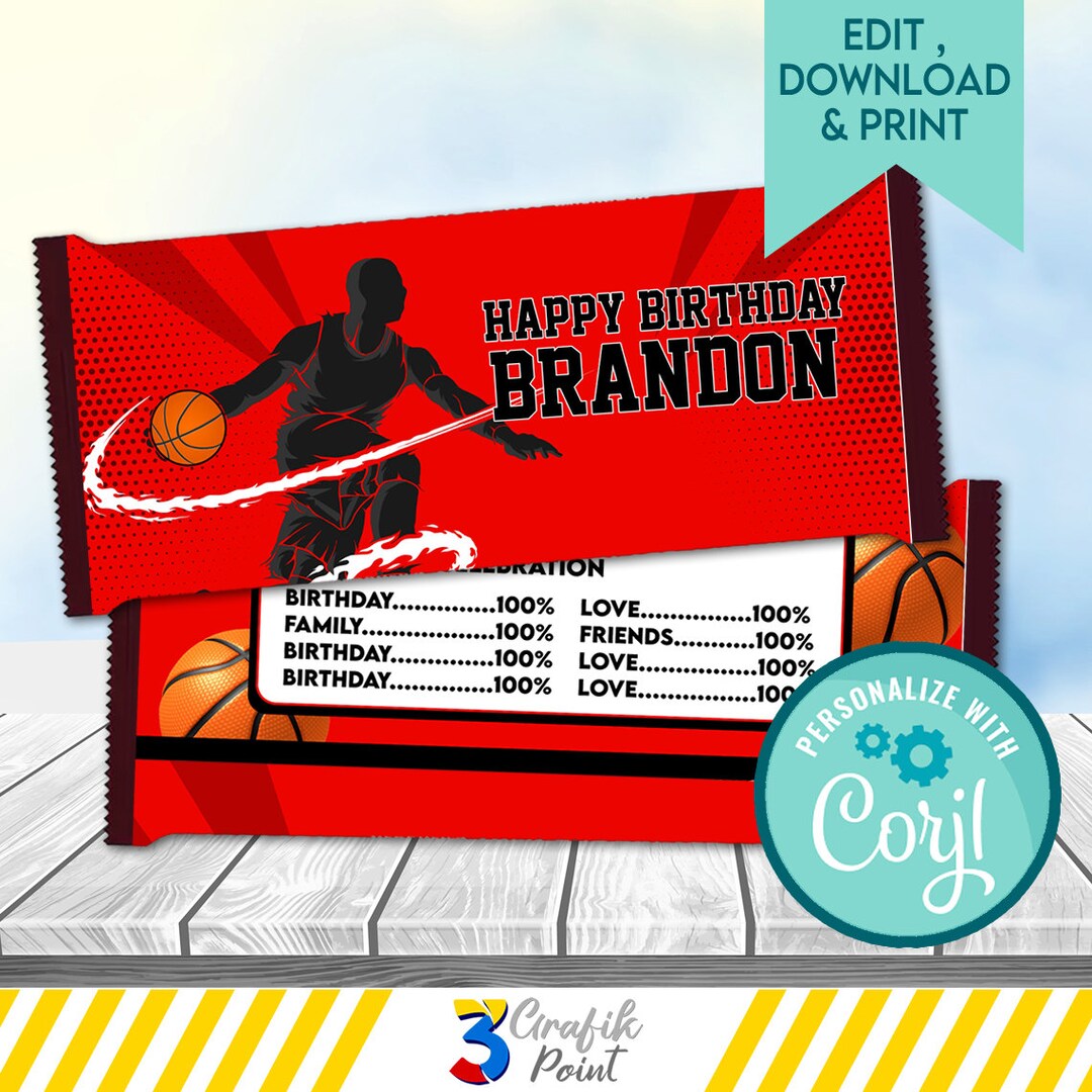 Editable Template Basketball Candy Label, Sport Candy Wrapper