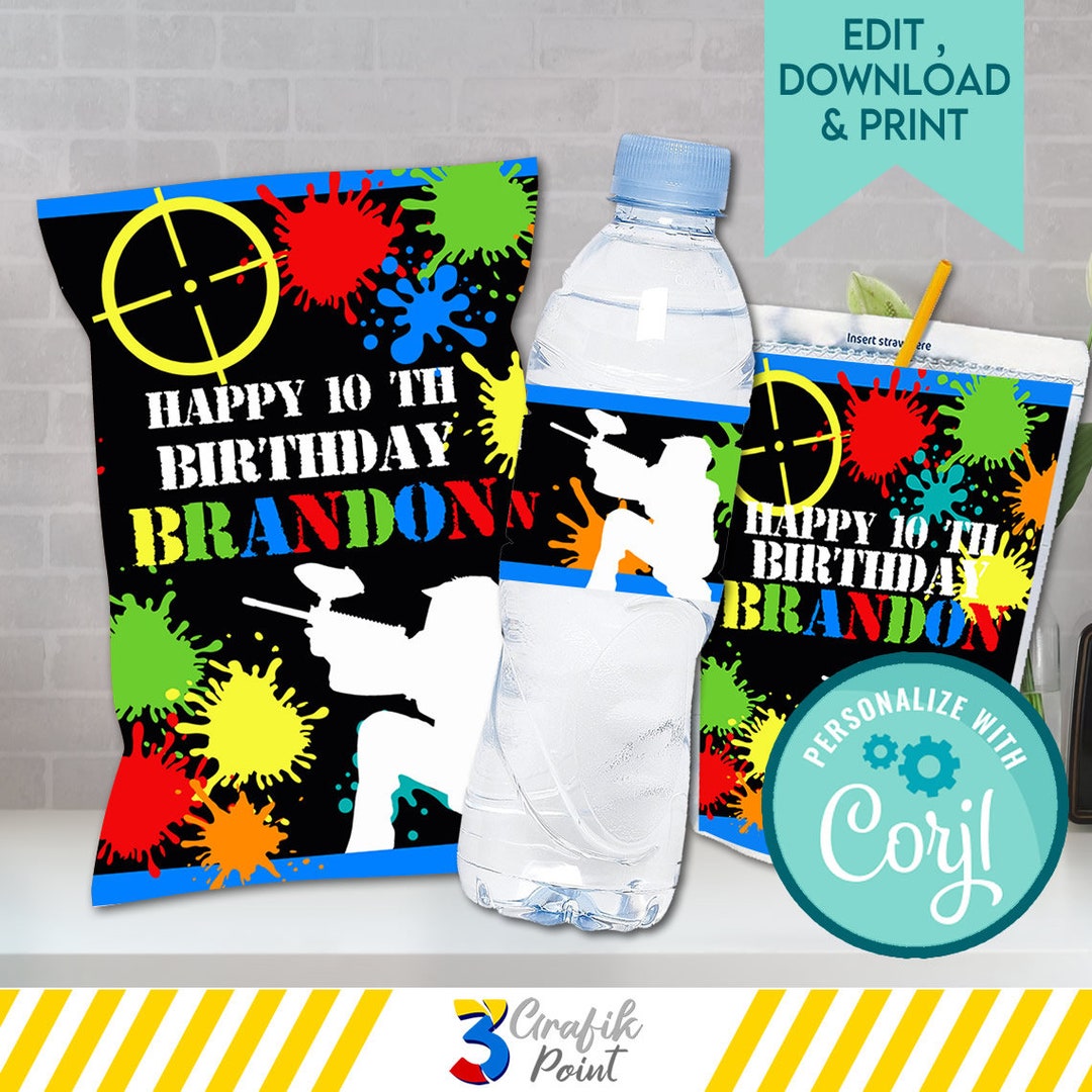 Editable Paintball Bundle Template, Paintball Chip Labels, Paintball