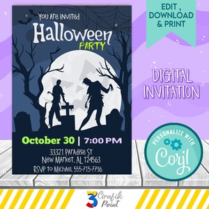 Halloween party Invitation, Halloween birthday invitation, Halloween Party invitation, Editable halloween Invitation, Pumpkins,Spooky,Ghost