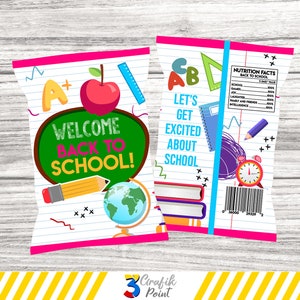 Back to School Chip Bag Printable, First Day of School Favor, Welcome Back Party Treat Bag, Instant Download Snack Bag