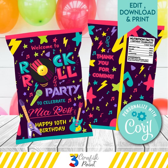Editable Template Rock and Roll Party Rock 'n' Roll - Etsy