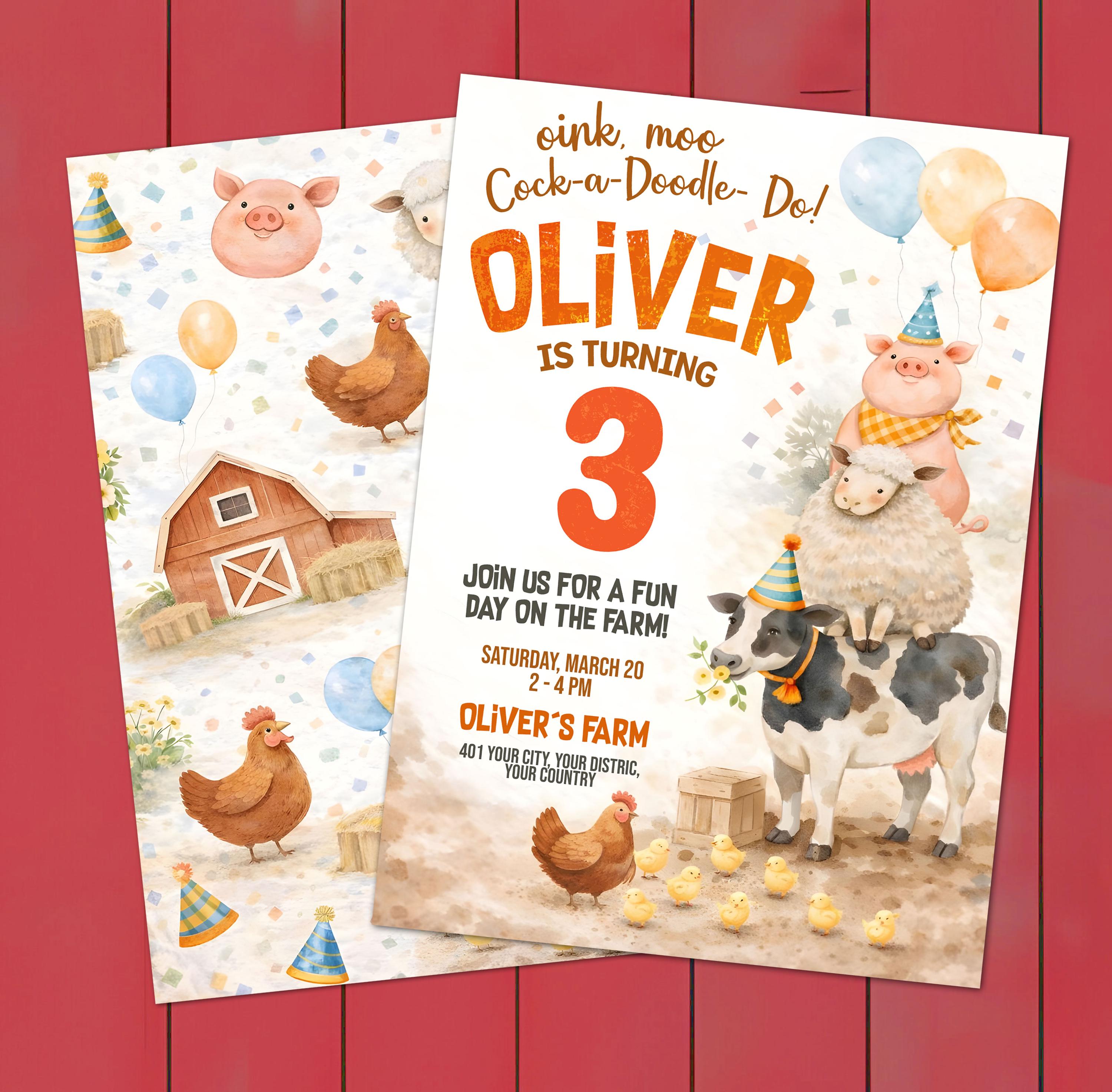 Editable Farm Birthday Invitation, Barnyard Bash Party (digital ...