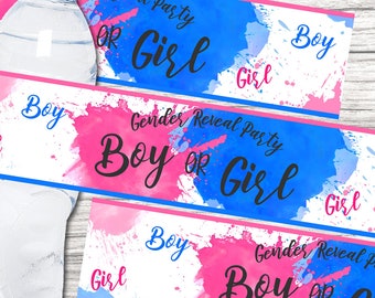 Gender Reveal Flaschenetiketten: Junge oder Mädchen, Babyparty Dekor (PDF Download)