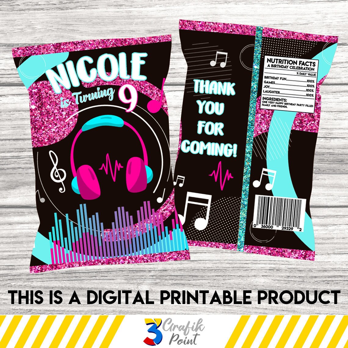 Musical Chip Bag printable, musical Favor Bag, musical Birthday, danc…