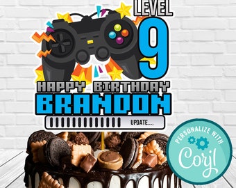 Video Game Birthday Cake Topper, Gamer Party (Digital Download)