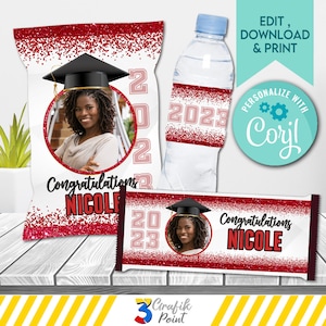 2023 Graduation party favor set, Class of 2023 , Graduation Chip Bag, Capri Sun, Graduation Candy Bar, Personalized Graduation