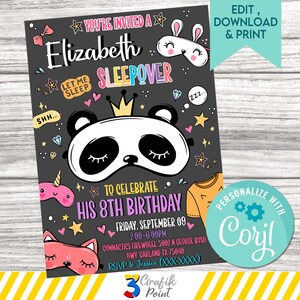 Editable Sleepover party birthday invitation, slumber party Invitation, Birthday Invitation template