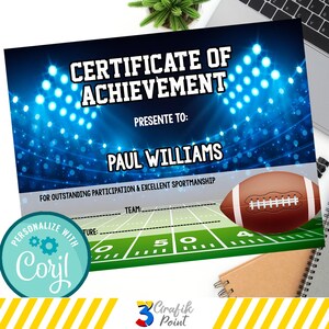 Editable Football Award Certificate, End of Season Football Awards, Editable Award Certificate, Editable Certificate template