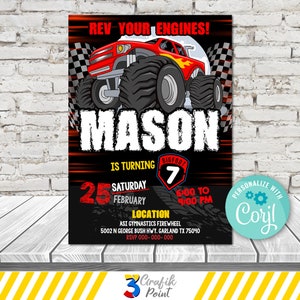 Verjaardagsuitnodiging Monster Truck: Monster Jam Party (digitaal bewerkbaar)