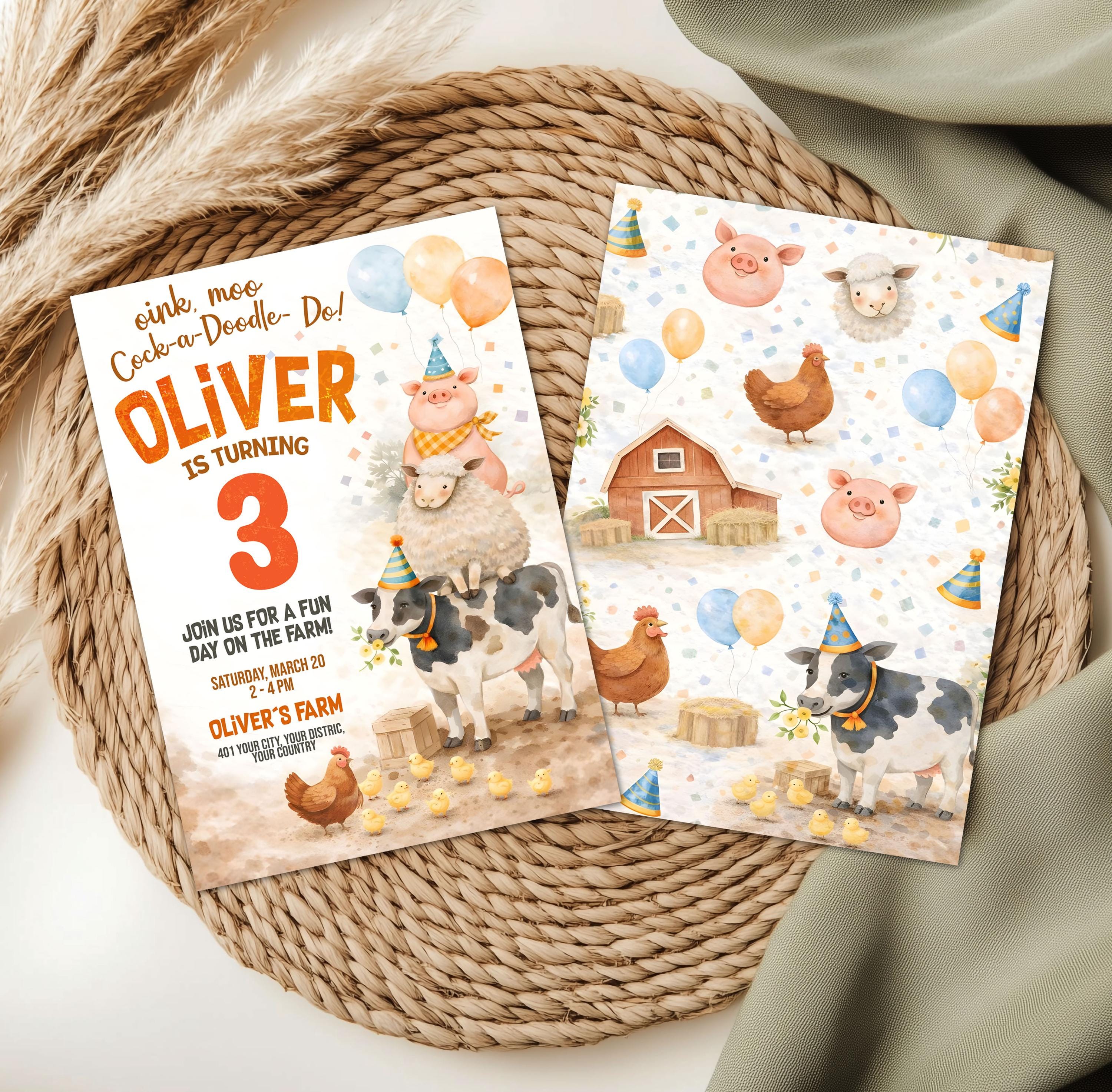 Editable Farm Birthday Invitation, Barnyard Bash Party (digital ...