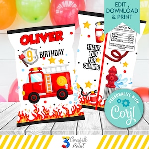 Editable Fireman Birthday Chip Bag Template