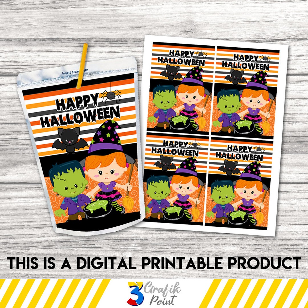 Halloween Juice Pouch Labels, Halloween Juice Labels, Printable Juice ...