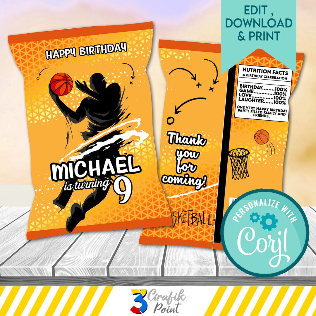 Basketball Chip Bag, Sport Chip Bag, Basketball Topper, Basketball