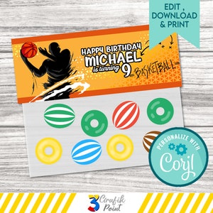 Editable Basketball Birthday Treat Bag Label (Digital Download)