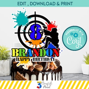 Editable Paintball Cake Topper Template, Paintball Cake Topper, Paintball Birthday Party, Paintball Party, Splattered Paint Label