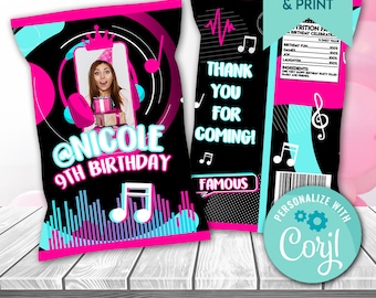 Musical Chip Bag printable, musical Favor Bag, musical Birthday, dance chip bag, musical party, custom chip bag