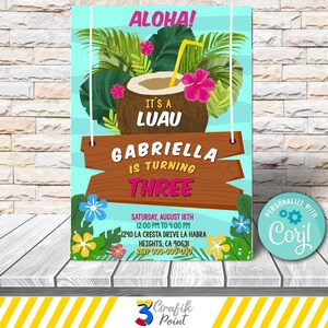 Editable Luau Birthday Invitation Template - Tropical Birthday Invitation - Luau First Birthday Invitation - Aloha Birthday Invitation