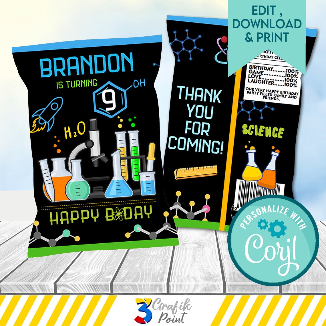 Science Chip Bag Printable Science Favor Bag Science Etsy