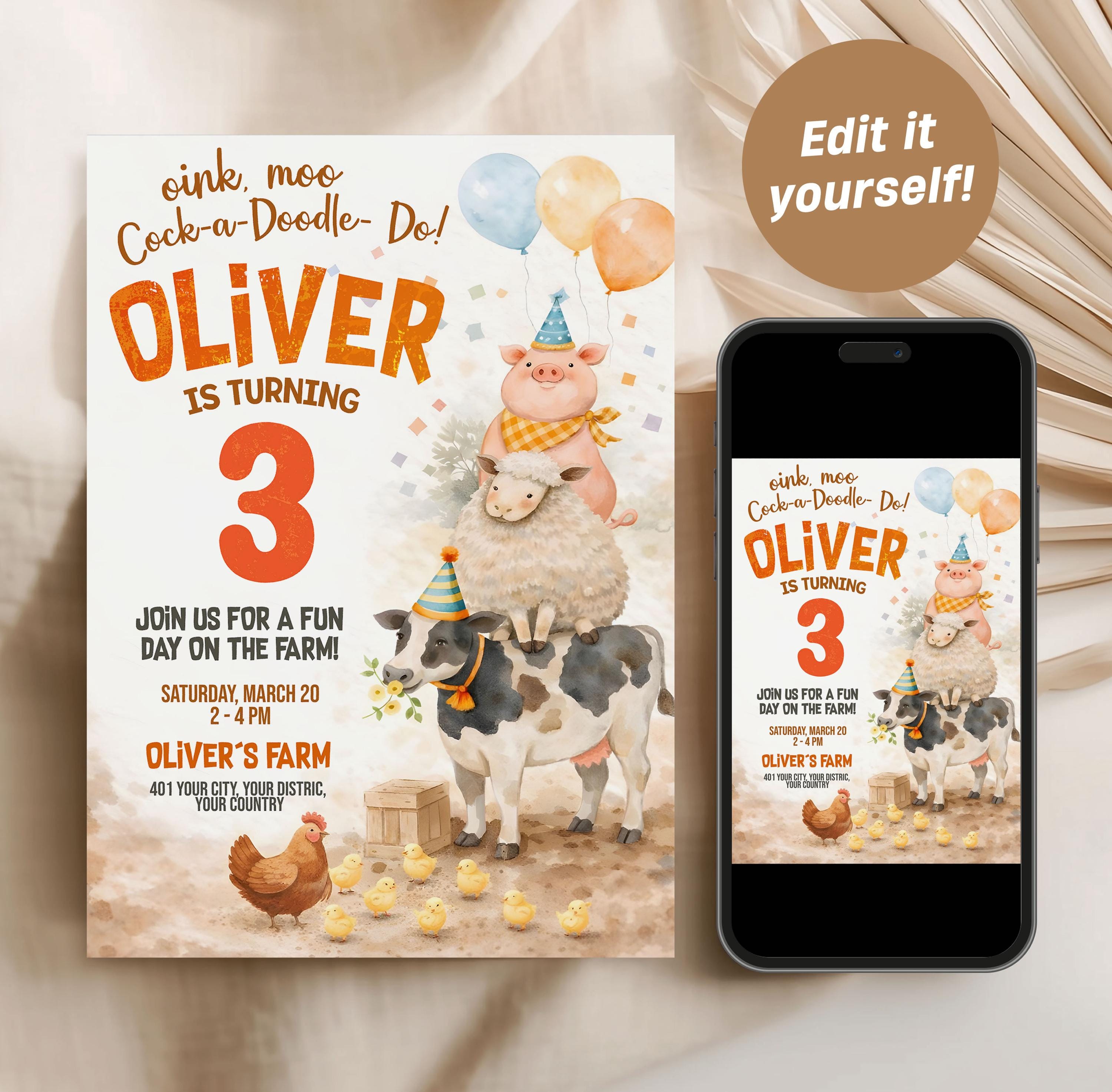 Editable Farm Birthday Invitation, Barnyard Bash Party (digital ...