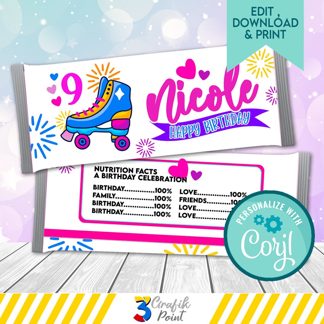 Roller Skate Candy Bar Label Printable, Candy Wrapper Printables