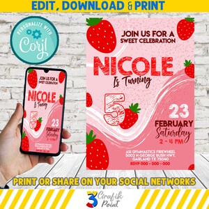 Strawberry Celebration Invitation – Editable Digital Template - Strawberry Party