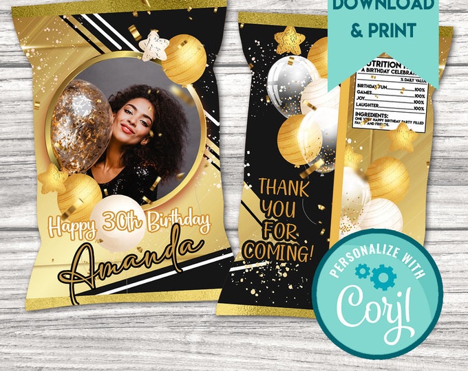 HSKMAKE Black & Gold Birthday Gift Bag - 11.8"x9.37"x5.3" Party Favor Bag, Luxury Style