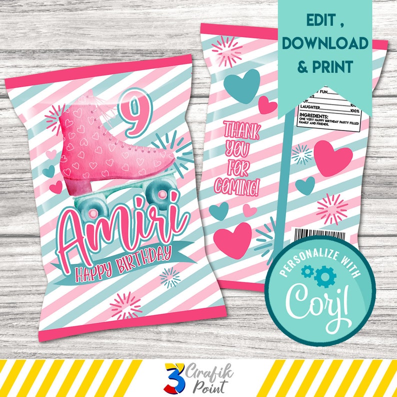 Roller Skate Chip Bag Printable Roller Skate Favor Bag Etsy