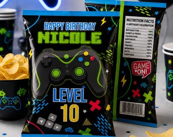 Gamer Birthday Party Chip Bag Template: Video Game Favor Bag (Editable)