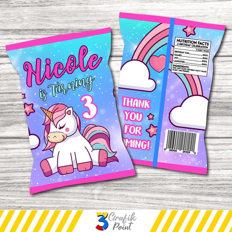 Unicorn Birthday Unicorn party Unicorn chip bag Unicorn Favor Bag custom chip bag Unicorn Chip Bag printable