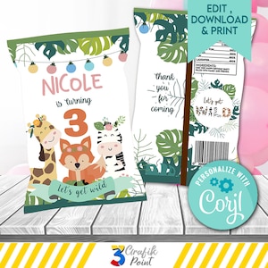 Editable Safari Birthday Chip Bag: Jungle Animals Party Favor (Digital Download)