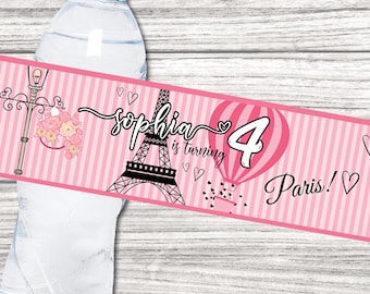Paris water bottle label printable, Paris water , Paris bottle labels, Paris birthday, Paris  party, paris custom