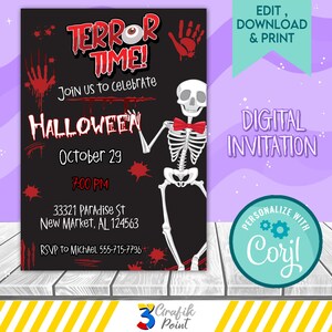 Invitación editable de esqueleto para fiesta de Halloween (invitación digital)