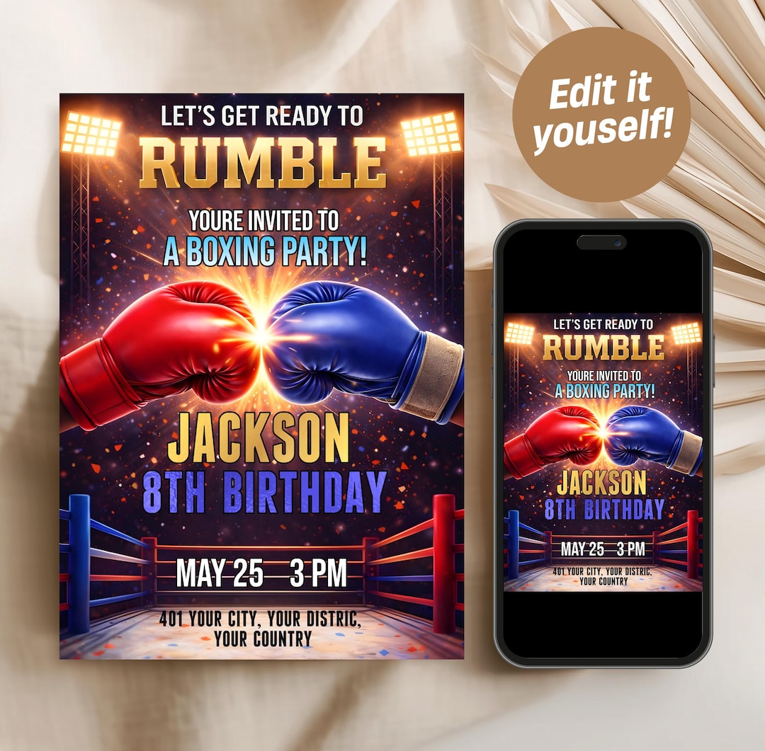 Editable Boxing Birthday Invitation, Let's Get Ready to Rumble Invite ...